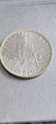 1 frank 1919 srebro piękna mennicza
