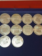 10 szt. srebrnych monet. 200 zł. XXX Lat PRL  rok 1974. Zestaw nr.1
