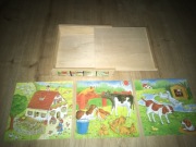 Puzzle NA WSI - 3 x 20 el. na sklejce * drewniane pudełko do chowania