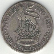 Wielka Brytania 1 szyling shilling 1932 - 23,59 mm - srebro Ag - nr 2