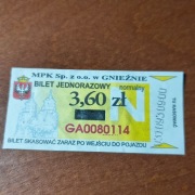 Bilet MPK Gniezno 3,6 zł 