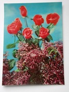 Widokówka 3D stara - kwiaty róże i bzy