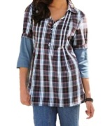 TUNIKA DAMSKA 38 WIELOKOLOROWA KRATKA RĘKAW 3/4 OKAZJA WYPRZEDAŻ 