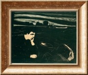 Zamyślony człowiek. Krajobraz. Ciemny obraz 48x41