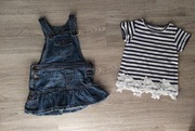 T-shirt z koronką i spódniczka ogrodniczka jeansowa dla dziewczynki 98/104