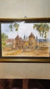 Akwarela widok Barbakanu w Warszawie, sygnowana.