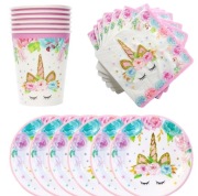 Zestaw dla 25 osób JEDNOROŻEC Unicorn Talerzyki Kubeczki Serwetki Urodziny