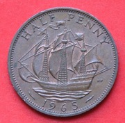 Half Penny   1965  r -     Anglia     Żaglowiec   stan !!