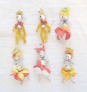 prl bombki vintage, retro dekoracje świąteczne, prl pajacyki na choinkę