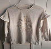 Bluzka długi rękaw koszulka z falbanka bawełniana brokatem szara beżowa  92