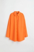 H&M koszula oversize boyfriend popelinowa długa luźna pomarańczowa bawełna