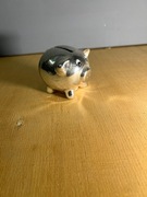 Skarbonka świnka ceramiczna srebrna połysk – dekoracyjna, zatyczka