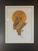 Ilustracja w ramie. Sowa, malarstwo, szkic