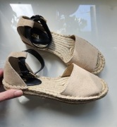 Skórzane espadryle Zara sandałki z paskiem wokół kostki 37