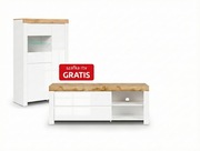 Zestaw Holten RTV i witryna dąb wotan/biały połysk - stan bardzo dobry