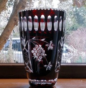 Duży kryształowy wazon, burgund , wino kolorowy kryształ  prl Vintage 