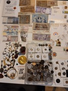 zestaw monet srebro wykopki banknoty medale biżuteria