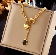 Naszyjnik wisior kolia ze stali ze serduszkiem i czarną żywiczną ozdobą 