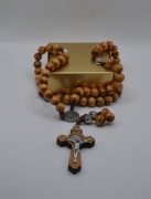 MOCNY RÓŻANIEC św. Benedykta Drewno Oliwne Duży KRZYŻ + Etui