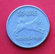 50  Ore  1968  r  -    Norwegia    Pies  Husky