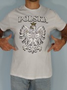 Koszulka kibica Polska z orłem, biała koszulka sportowa mecz
