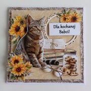Kartka dla Babci z kotem handmade