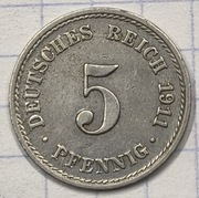 01059 Niemcy Cesarstwo 5 fenigów 1911 A