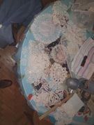 Plecionki ręcznie robione serwetki, koronki szydełkowe vintage