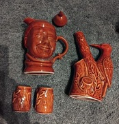 Zestaw karafka kieliszki dzięcioł twarz prl stare