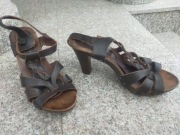 TAMARIS nr 40 brązowe sandały drewniaki na platformie skóra 