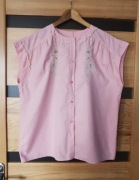 Urocza bluzka koszulowa vintage z haftem kwiaty