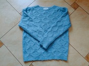 Miękki sweterek, jasno niebieski, srebrna nitka, dziergania, r. 40