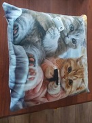 Nowa poduszka 45cm/45cm,poszewka śmieszne kotki,na zamek,grube wypełnienie 