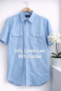 Lniana Koszula męska L Błękitna 55% Len  pilotka wakacyjna przewiewna Lato