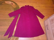 Płaszcz damski palto z paskiem bordowe bordo PRL vintage długi ciepły