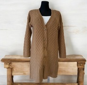 Długi sweter kardigan Moodo narzutka akryl M jodełka rozpinany splot zimę