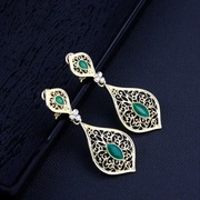 Duże kolczyki łezki orientalne arabskie złoty kolor zielony retro glam