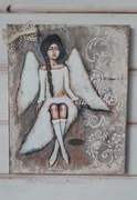 Obrazek hand-made Anioł biały vintage 25x30