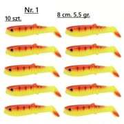 Gumy spinningowe. komplety po 10 szt. 2 kolory. 8cm. 5,5 gr. Canibal.