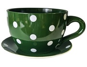 Donica filiżanka GIGANT zielona kropki