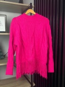 Fuksjowy amarantowy sweter damski Cocomore UNI oversize z frędzlami 