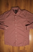 Koszula Olymp r. 44 czerwono-biała w kratkę dł rękaw bawełniana body fit