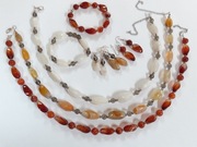 AGAT KARNEOL - komplet biżuterii z kamienia naszyjnik bransoletka kolczyki 