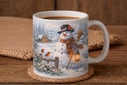 Kubek „Zimowy bałwan w sielskiej scenerii” – 330 ml  na prezent