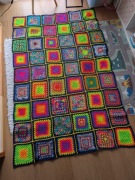 Unikatowy, ręcznie dziergany koc narzuta „Granny Square” art psychodelic