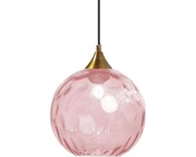 Szklana Lampa Wisząca, Różowa Kula, Średnica 20 cm, Art Deco