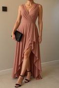 Przepiękna elegancka suknia maxi na wesele różowa jasny róż z brokatem S