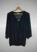 Czarna bluzka z dłuższym rękawem wiązany dekolt mgiełka gothic vintage L