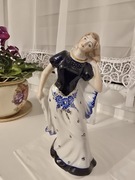 Figurka porcelanowa kobieta Dikolenko dama w sukni kobalt i złoto