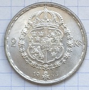 #2911 Szwecja 2 korony 1943  srebro UNC rzadka!